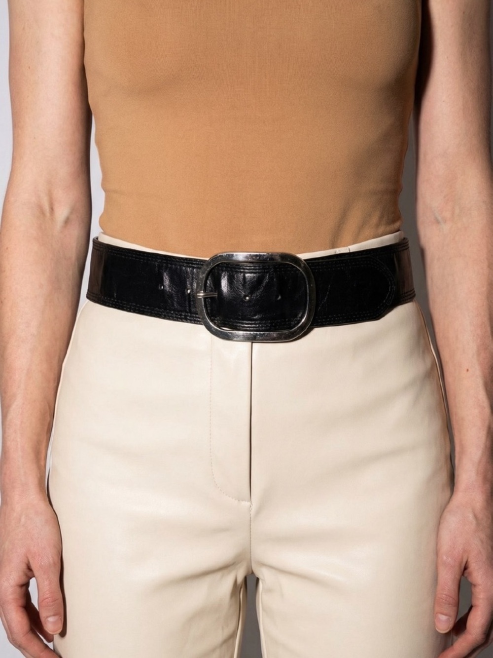 BUFFALO BLACK FAUX LEATHER BELT WITH SILVER BUCKLE WOMAN MEDIUM